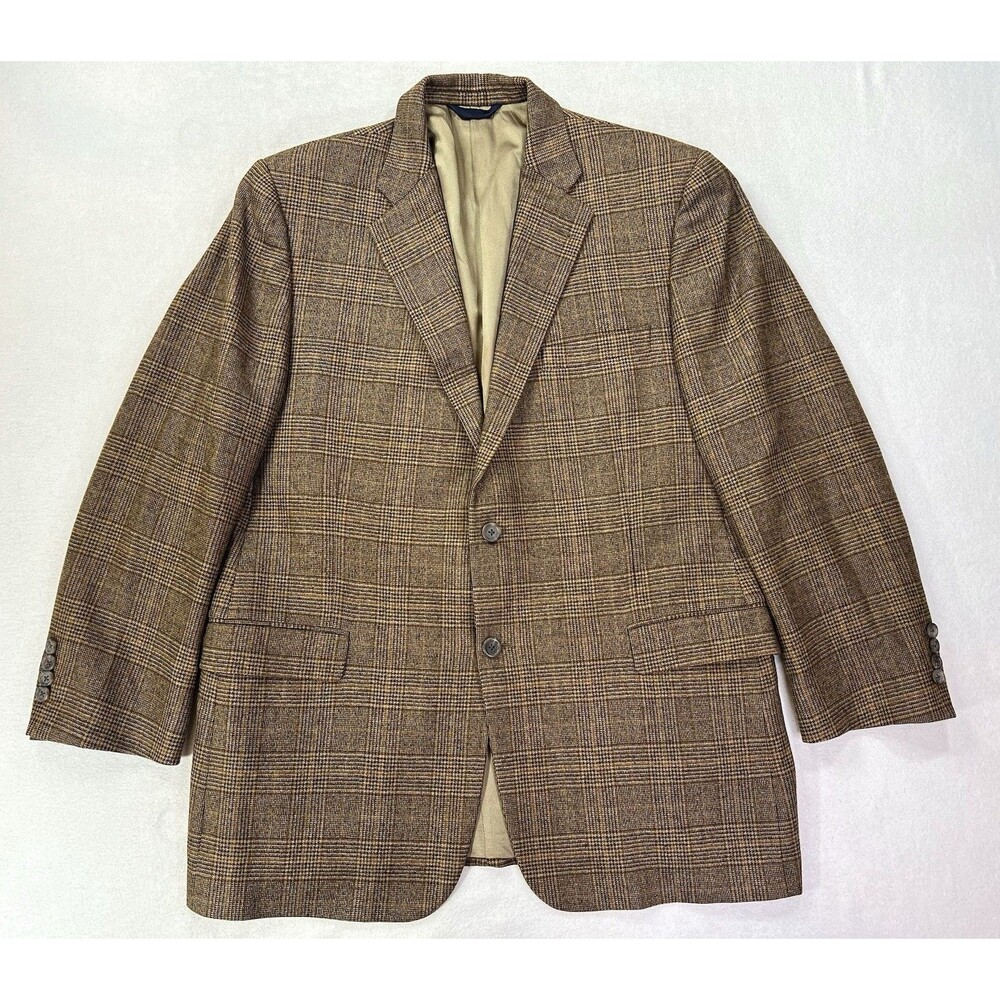 Burberry London 100% Wool Bond Street Blazer USA Tan Glen Plaid Mens 44R